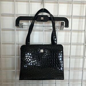 Black embossed faux croc skin purse